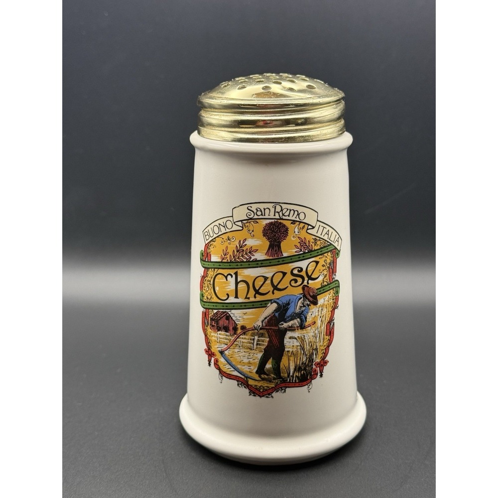 Vintage HIMARK Buono San Remo Italia Ceramic Cheese Shaker Gold Metal Top GUC